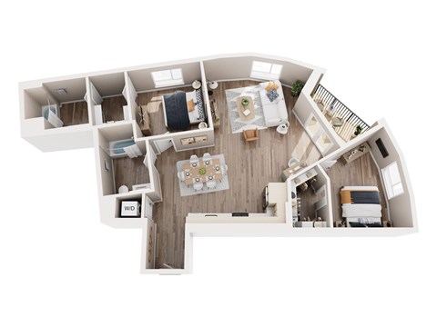 Floor plan for 2 beds, 2 baths, 1155 sqft